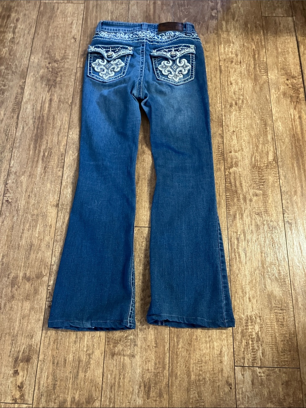 Western Women's Dark Blue Flare high waisted Jeans with Subtle Whiskering